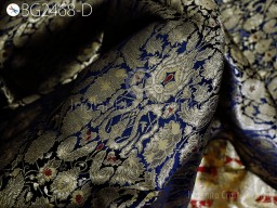 Indian navy blue banarasi brocade by the yard fabric wedding dress material skirts crafting home decor cushion covers upholstery costumes 
